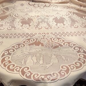9’x5’ Cream Lace Tablecloth OR Craft Lace/ Fabric with Winter Scenes